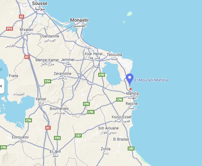 Map of El Mouradi Mahdia Map showing the location of El Mouradi Mahdia
