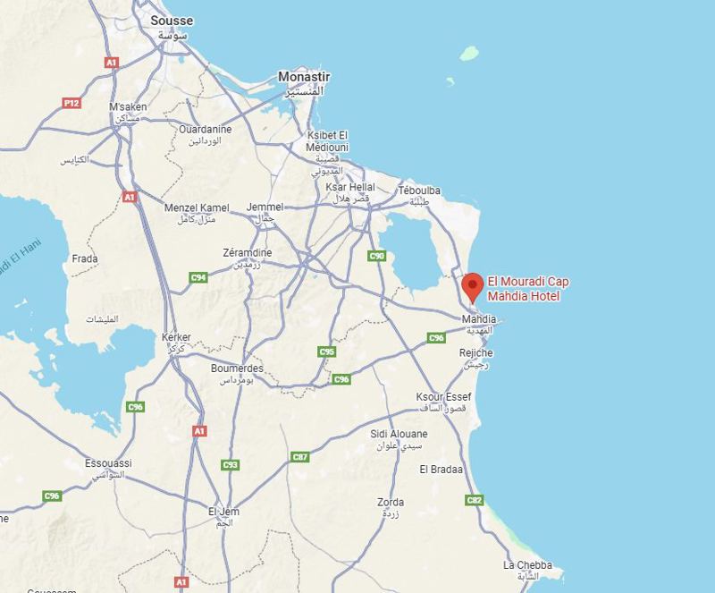 Map of El Mouradi Cap Mahdia Map showing the location of El Mouradi Cap Mahdia