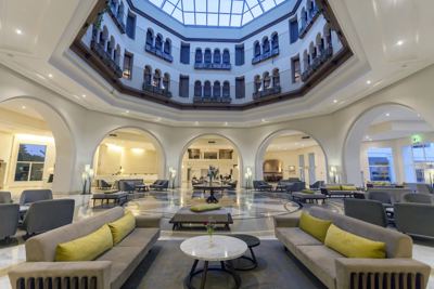 Lobby lounge under a glass dome at El Mouradi Gammarth