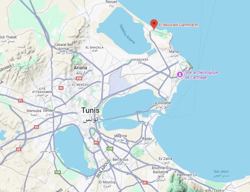 Map showing the location of El Mouradi Gammarth