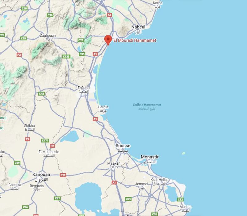 Map of El Mouradi Hammamet Map showing the location of El Mouradi Hammamet
