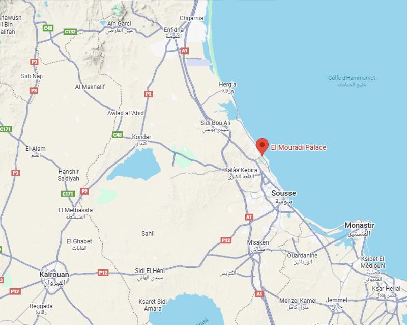 Map showing the location of El Mouradi Palace