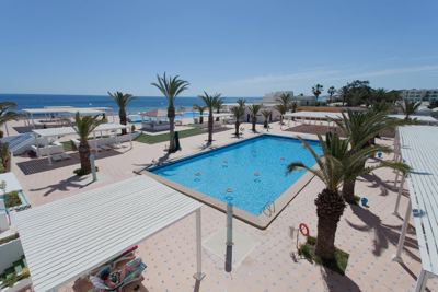 Pool and sun terrace seen from above at El Mouradi Club Selima Pool and sun terrace seen from above at El Mouradi Club Selima